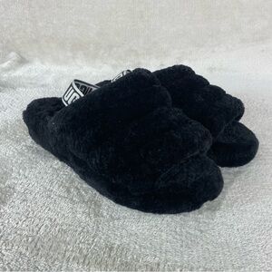 UGG Fluff Yeah Womens Slide Slippers 10 Black Sheepskin Slingback Platform